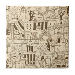 London-Hand gezeichnet auf altem Papier Fliese