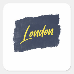 London Handgeschriebene Gelbe Typografie Quadratischer Aufkleber