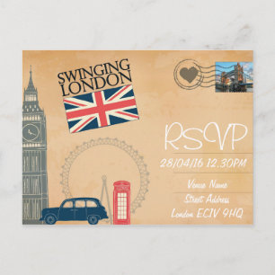 London Hochzeits-RSVP-Einladung mit Foto Einladungspostkarte