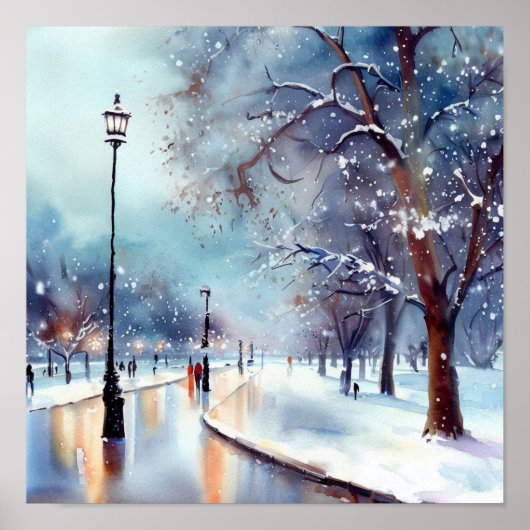 London-Hyde Park im Winter (A), Aquarell Poster (Vorne)