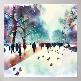 London-Hyde Park im Winter (D), Aquarell Poster