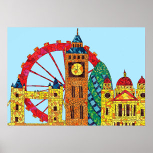 London Icon Gebäude Mozaic Poster