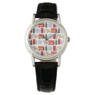 London Icon und Corgi Collage Pattern Armbanduhr
