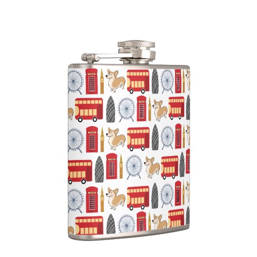 London Icon und Corgi Collage Pattern Flachmann (Rechts)
