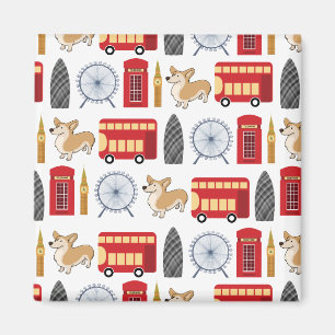 London Icon und Corgi Collage Pattern Magnet