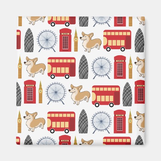 London Icon und Corgi Collage Pattern Magnet (Vorne)
