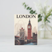 London Iconi Sehenswürdigkeiten Retro Art Postkarte (Stehend Vorderseite)