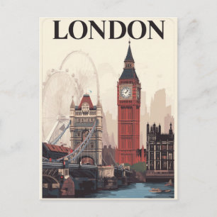 London Iconi Sehenswürdigkeiten Retro Art Postkarte