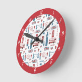 London Icons, Big Ben, England Flag, Double Decker Runde Wanduhr (Winkel)