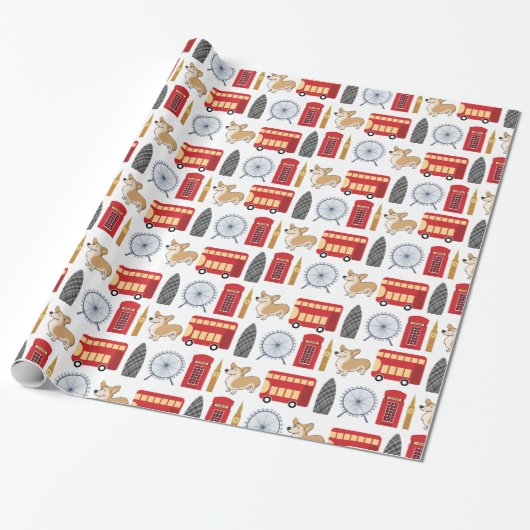 London-Ikonen-Collage Geschenkpapier (Ungerollt)