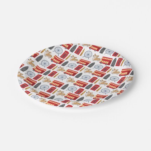 London-Ikonen-Collage Pappteller (Schrägansicht)