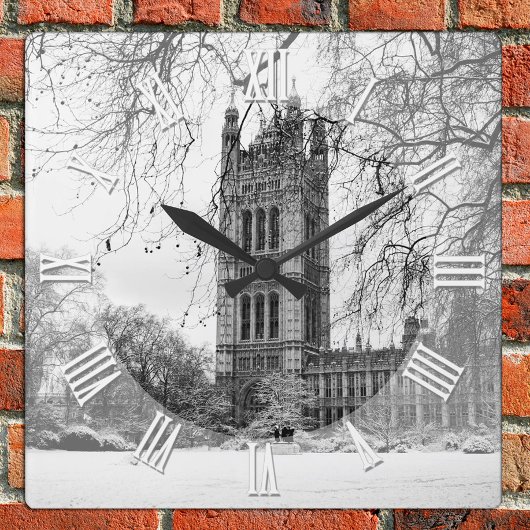 London im Winter, Westminster Palace, Parlament Quadratische Wanduhr