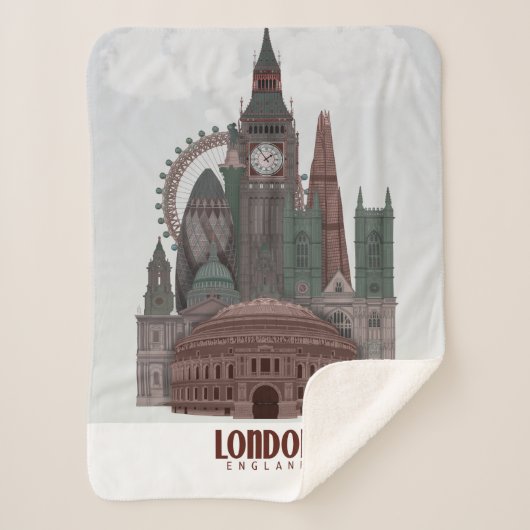 London in den Wolken Rot und Grün Sherpadecke (Vorderseite)