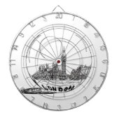 London in einer Glaskugel. Dartscheibe (vorne)