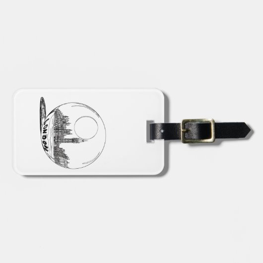 London in einer Glaskugel. Gepäckanhänger (Vorderseite horizontal)