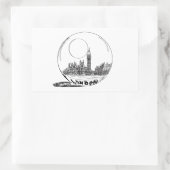 London in einer Glaskugel. Rechteckiger Aufkleber (Tasche)