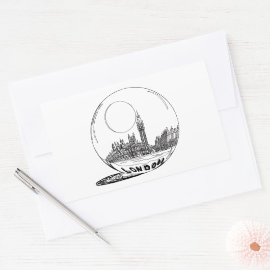 London in einer Glaskugel. Rechteckiger Aufkleber (Umschlag)