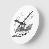 London in einer Glaskugel. Runde Wanduhr (Winkel)
