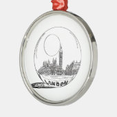 London in einer Glaskugel. Silbernes Ornament (Links)