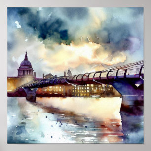 London - London's Millennium Bridge (A), Watercolo Poster