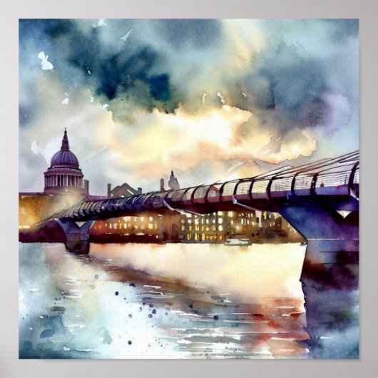 London - London's Millennium Bridge (A), Watercolo Poster (Vorne)