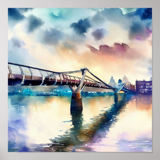 London - London's Millennium Bridge (B), Watercolo Poster (Vorne)