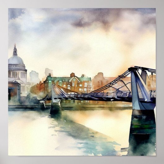 London - London's Millennium Bridge (C), Watercolo Poster (Vorne)