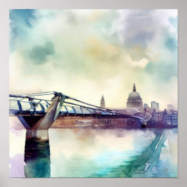 London - London's Millennium Bridge (D), Watercolo Poster
