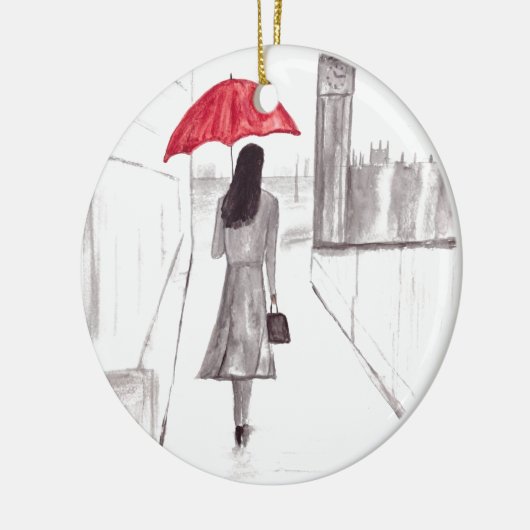 London Mädchen mit rotem Schirm Keramikornament (Links)
