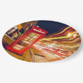 London nachts mit britischer roter Telefonzelle Pappteller (Schrägansicht)