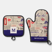 London Newspaper Pattern Ofenhandschuh & Topflappen-Set (Vorderseite)
