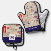 London Newspaper Pattern Ofenhandschuh & Topflappen-Set (Vorderseite/Rückseite)