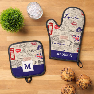 London Newspaper Pattern Ofenhandschuh & Topflappen-Set