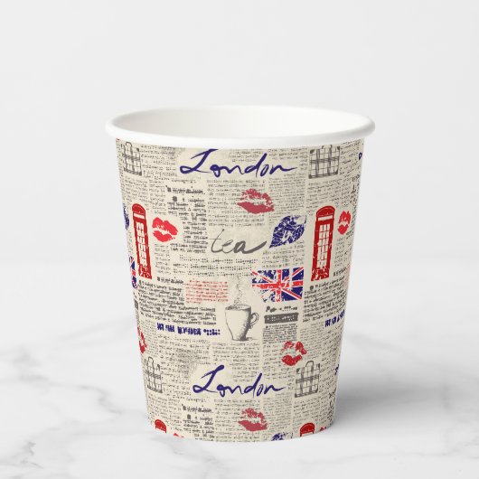 London Newspaper Pattern Pappbecher (Rückseite)