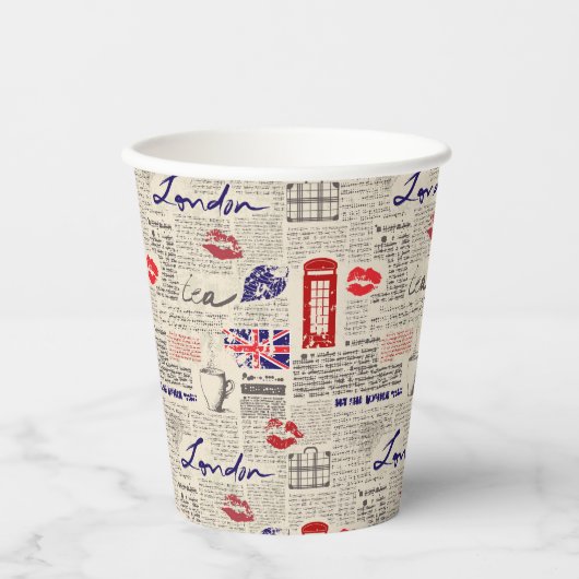 London Newspaper Pattern Pappbecher (Vorderseite)