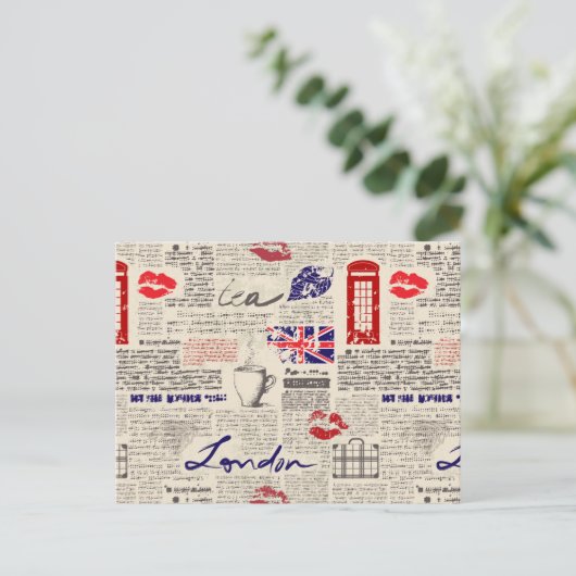 London Newspaper Pattern Postkarte (Stehend Vorderseite)