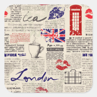 London Newspaper Pattern Quadratischer Aufkleber