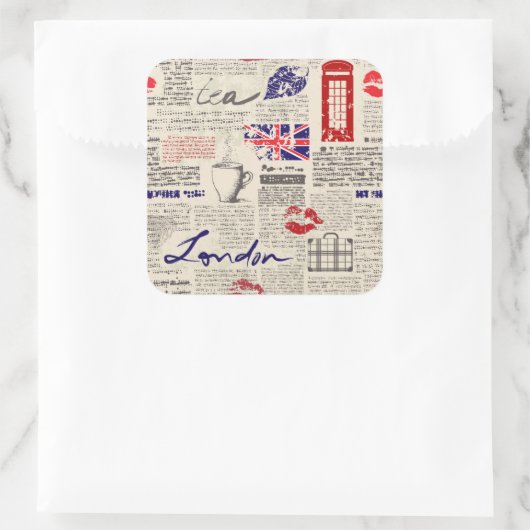 London Newspaper Pattern Quadratischer Aufkleber (Tasche)