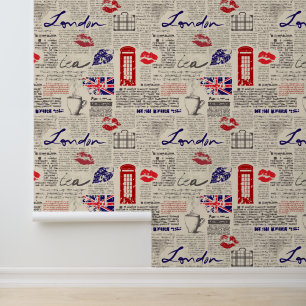 London Newspaper Pattern Tapete