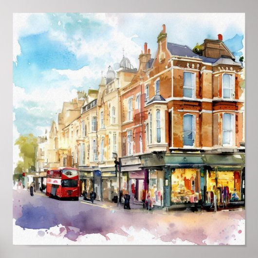 London - Notting Hill (B), Watercolor Poster (Vorne)