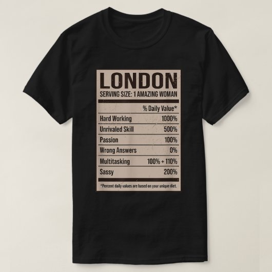 London Nutrition Facts Name Nickname Alias Title F T-Shirt (Design vorne)