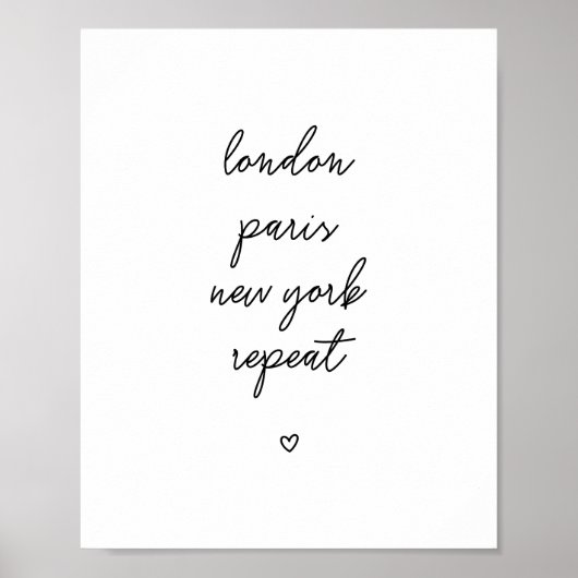 'London Paris New York Repeat' Poster | Rosa 8x10 (Vorne)