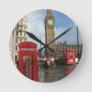 London Phone Box & Big Ben (St.K. Runde Wanduhr