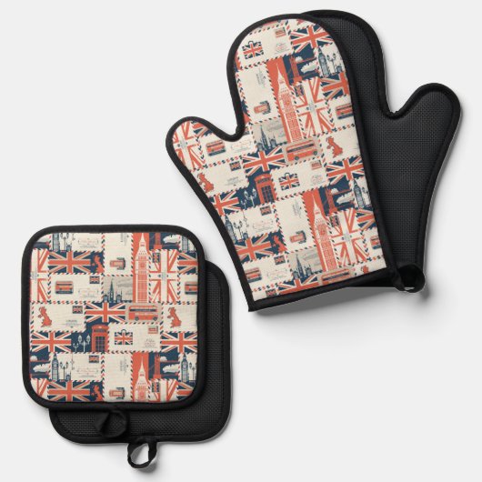 London Post Oven Mitt Set (Vorderseite/Rückseite)