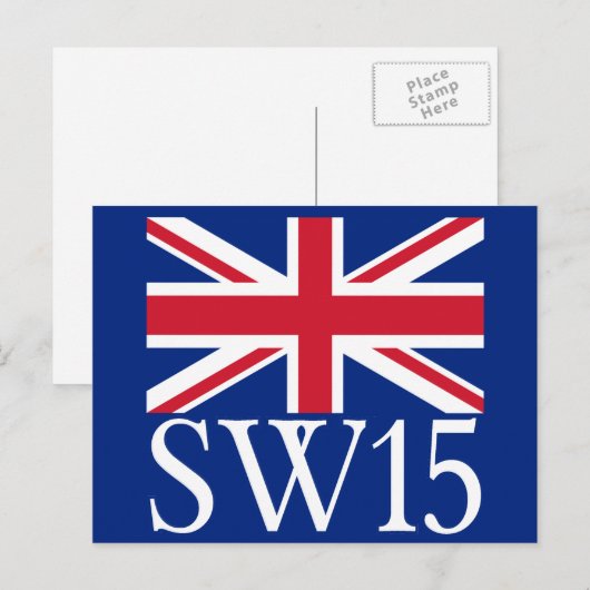 London Postcode SW15 mit Union Jack Postkarte (Vorne/Hinten)