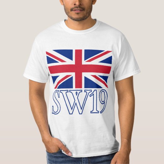 London Postcode SW19 mit Union Jack T-Shirt (Vorderseite)