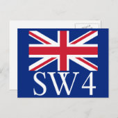 London Postcode SW4 mit Union Jack Postkarte (Vorne/Hinten)