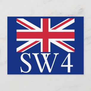 London Postcode SW4 mit Union Jack Postkarte