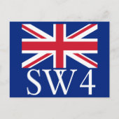 London Postcode SW4 mit Union Jack Postkarte (Vorderseite)