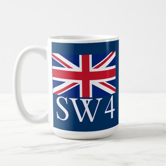 London-Postleitzahl SW4 mit Gewerkschafts-Jack Kaffeetasse (Links)